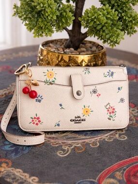 Coach Cream Floral Pebbled Leather Crossbody Bag